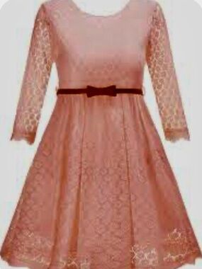 🧡 Love Reign Dusty melon Lace Fit-and-Flare Dress with brown belt tight to Weist